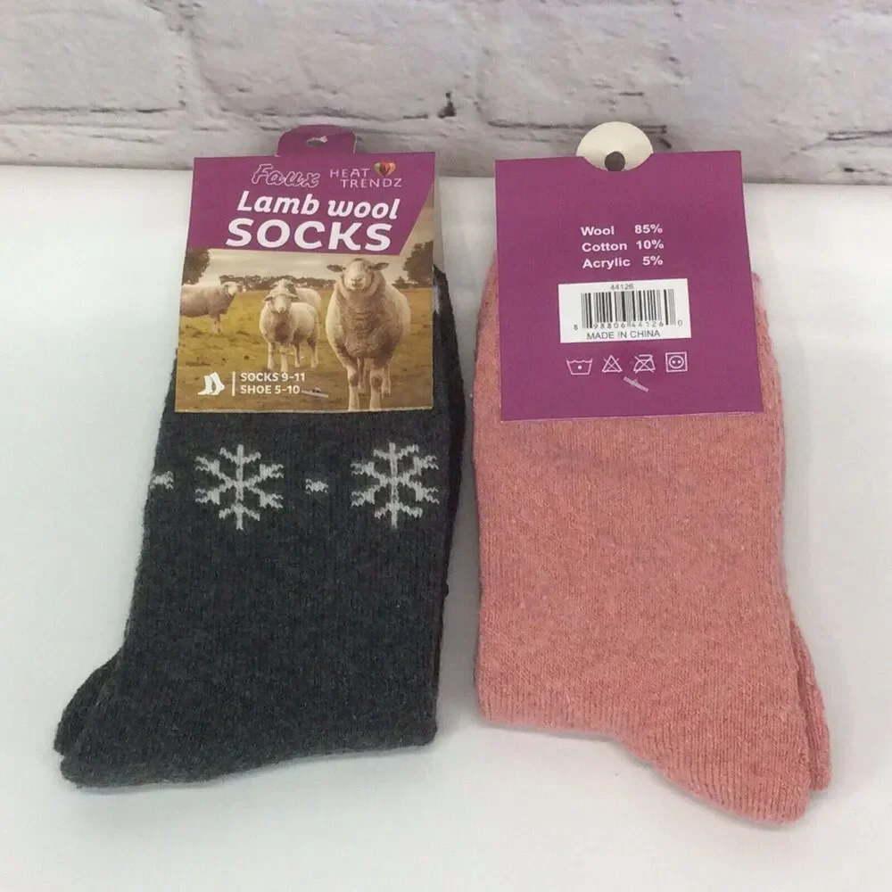 Heat Trendz Women's Socks Wool Blend Size 9-11 Dark Pink & Gray 2 Pair Hiking
